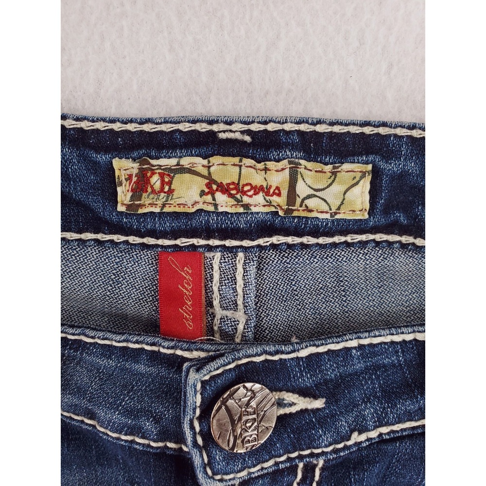 BKE Jeans Womens 28 Sabrina Flared Boot Distressed Thick Stitch Patchwork Y2K - Picture 9 of 16